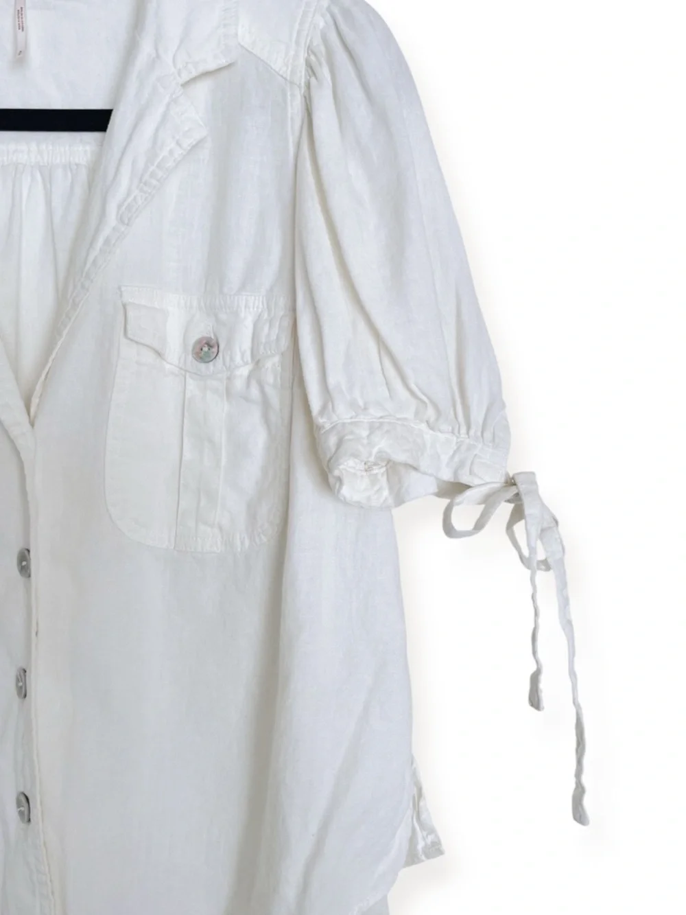 Free People Safari Babe Linen Blend Tie Puff Sleeve Top In Angel Food Small